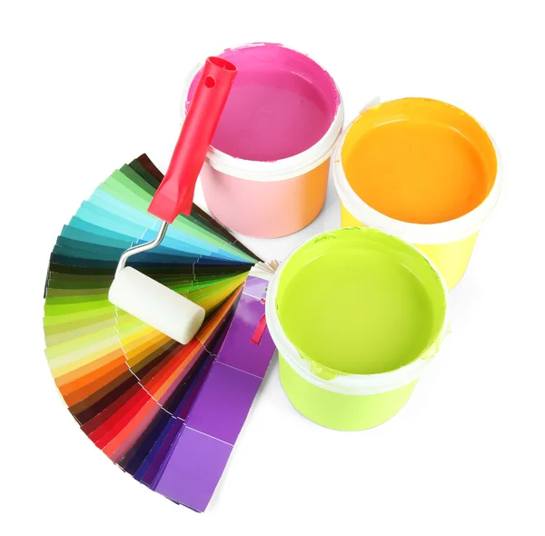 Set for painting paint pot, paintroller and palette of colors
