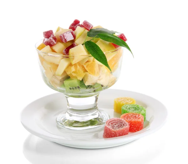 Fruit salad in a sundae dish isolated on white — Stock Photo, Image