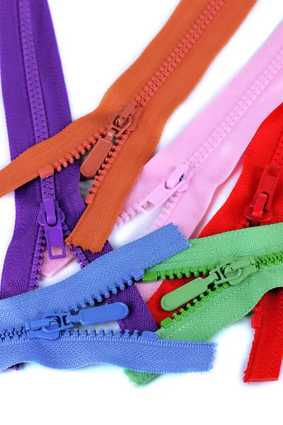 Multicolored zippers isolated on white — Stock Photo, Image