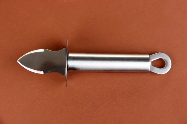 Нож для сыра пармезан и устриц, на цветном фоне — стоковое фото