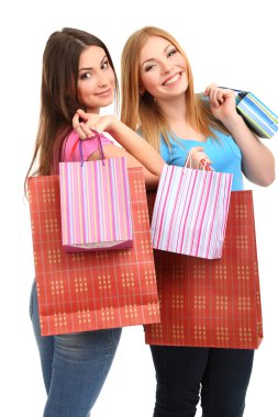 iki kız arkadaş beyaz izole Shopping