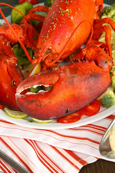 Red lobster on platter on table close-up — Stock Photo, Image