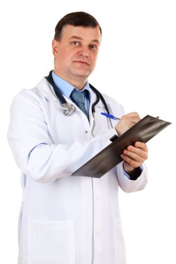 tıbbi doktor stetoskop ve üzerinde beyaz izole Pano