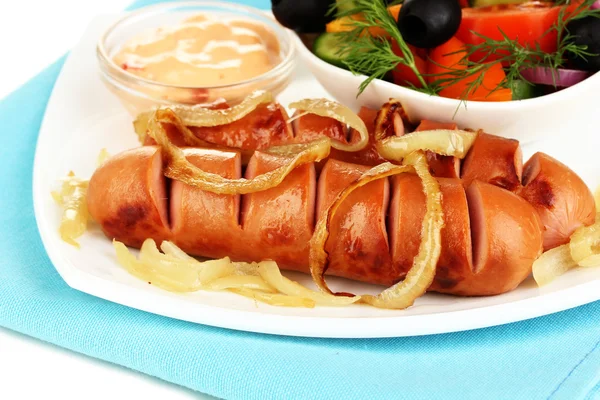 Grilled sausage with fresh salad close up — Stock Photo, Image