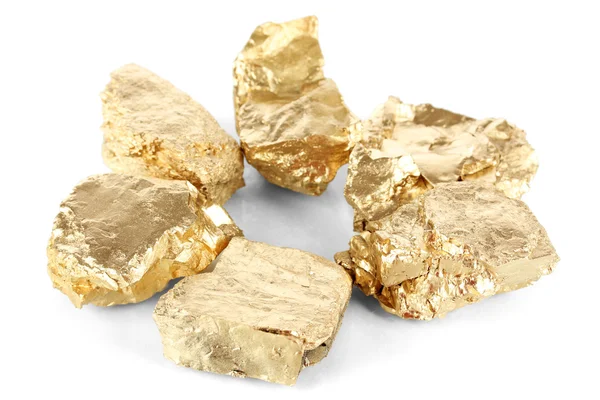 Gouden nuggets geïsoleerd op wit — Stockfoto