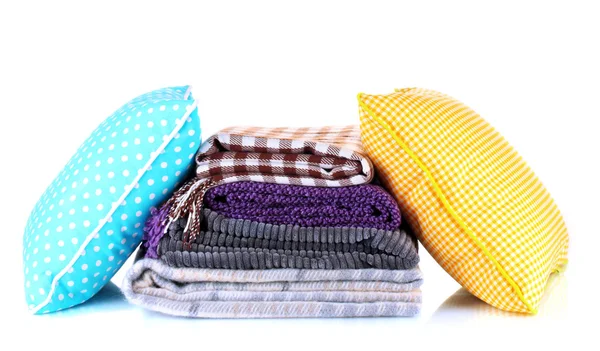 Plaids and color pillows, isolated on white — Stock Photo, Image