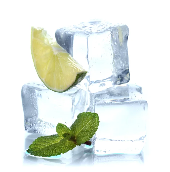 Ice with mint and lime isolated on white — Stock Photo, Image