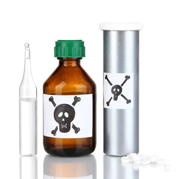 Deadly poison in bottles isolated on white — Stock Photo, Image