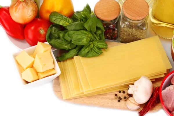 Lasagna ingredients isolated on white — Stock Photo, Image