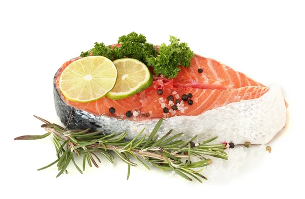 Fresh salmon steak, isolated on white — Stock Photo, Image