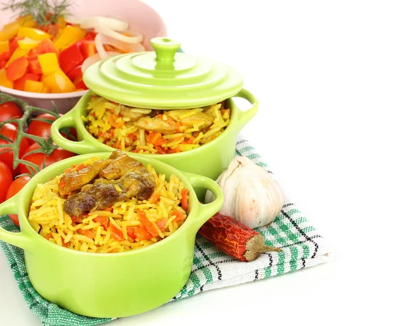 Delicious pilaf with vegetables isolated on white — Stock Photo, Image