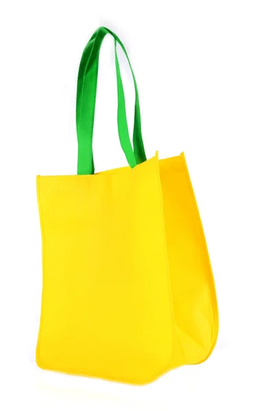 Yeşil kolları üzerinde beyaz izole sarı çanta — Stok fotoğraf