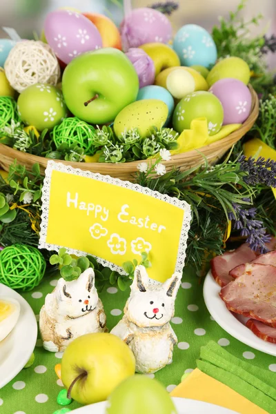 Serving Easter table with tasty dishes close-up — Stock Photo, Image