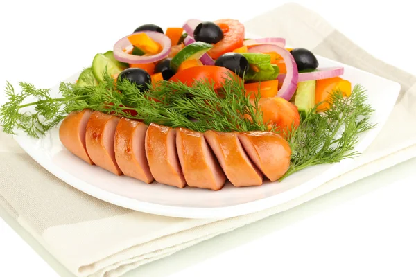 Grilled sausage with fresh salad close up — Stock Photo, Image