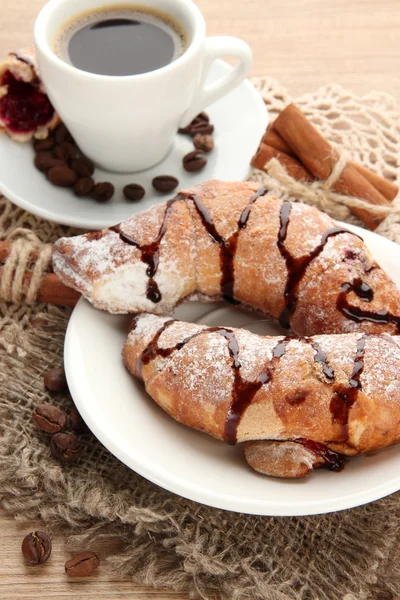 Light tasty breakfast, on wooden table — Stock Photo, Image