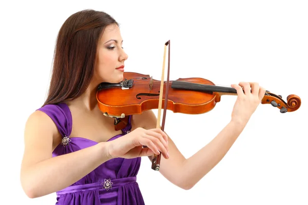 Beautiful young girl with violin, isolated on white — Stock Photo, Image