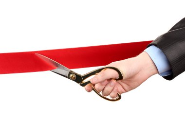 kesme kırmızı kurdele, üzerinde beyaz izole