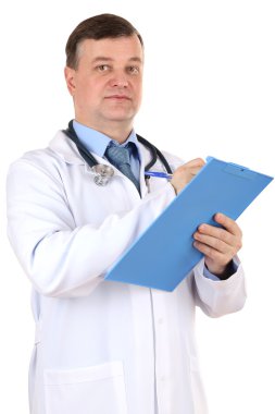 tıbbi doktor stetoskop ve üzerinde beyaz izole Pano
