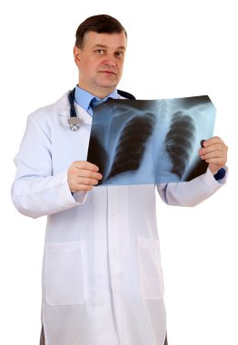 Tıp doktoru analizi, mühendislerimizin x-ray görüntüsü üzerinde beyaz izole