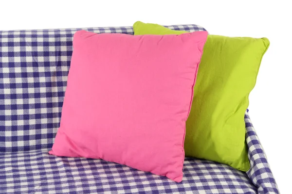 Colorful pillows on couch isolated on white — Stock Photo, Image