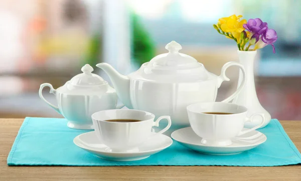 Beautiful tea service on wooden table — Stock Photo, Image