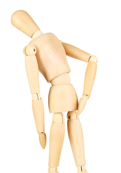 Douleurs articulaires au mannequin en bois isolé sur blanc — Photo