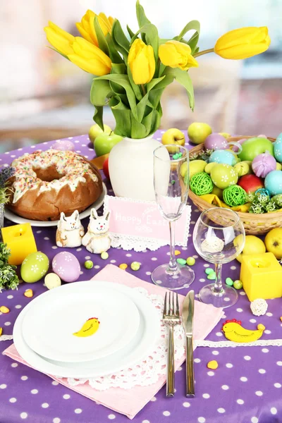 Serving Easter table on room background — Stock Photo, Image