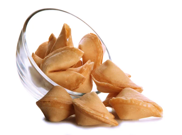 Fortune cookies in bowl, isolated on white — Stock Photo, Image