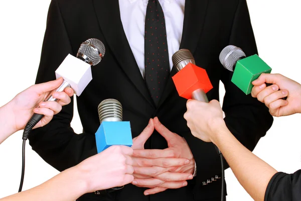 Conference meeting microphones and businessman — Stock Photo, Image