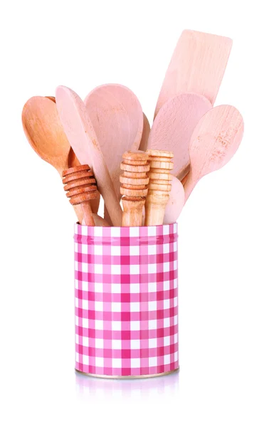 Utensils in metal containers isolated on white — Stock Photo, Image