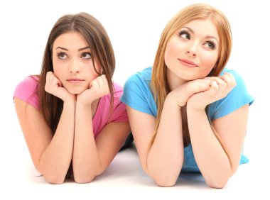 iki kız arkadaş beyaz izole