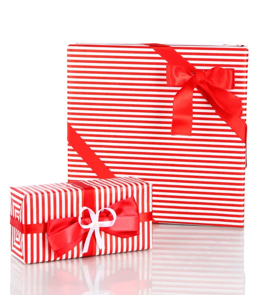 Gift boxes, festive wrapping isolated on white — Stock Photo, Image