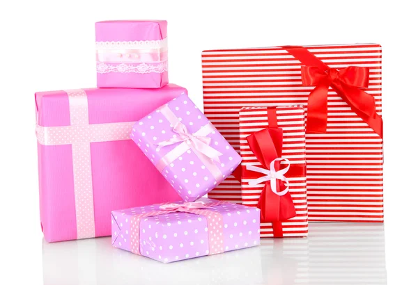 Gift boxes, festive wrapping isolated on white — Stock Photo, Image
