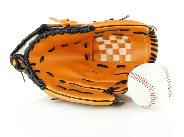 Baseball-kesztyű és elszigetelt fehér labda — Stock Fotó