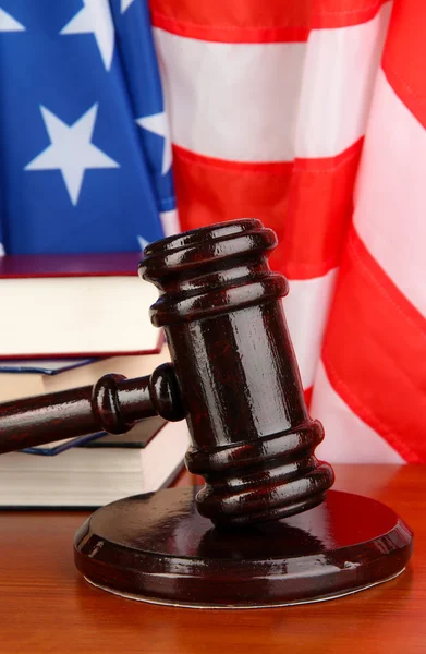 Judge gavel and books on american flag background — Stock Photo, Image