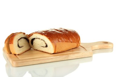 somun ile üzerine beyaz izole kesme tahtası üzerinde haşhaş tohumu