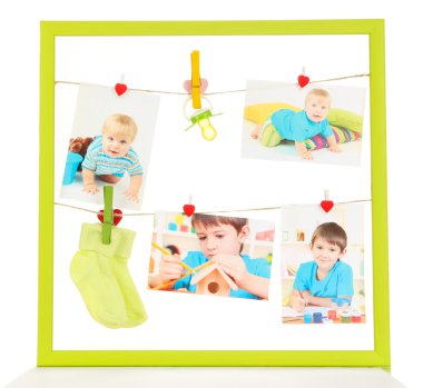 farklı şeyler üzerinde beyaz izole ip ile renkli çerçeve