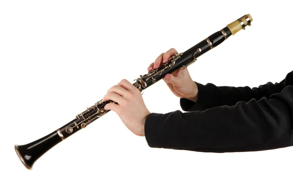 Musicus spelen op klarinet geïsoleerd op wit — Stockfoto