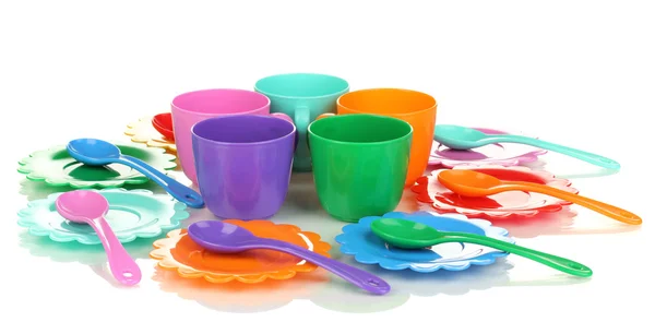 Children's plastic tableware isolated on white — Stock Photo, Image
