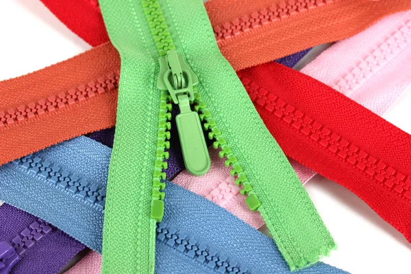 Multicolored zippers closeup — Stock Photo, Image