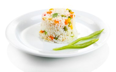 sebzeler, üzerinde beyaz izole lezzetli risotto