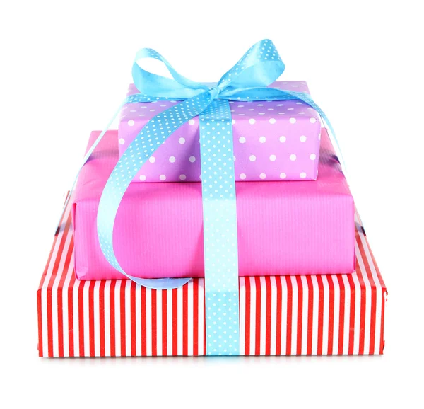 Gift box tied with a ribbon isolated on white — Stock Photo, Image