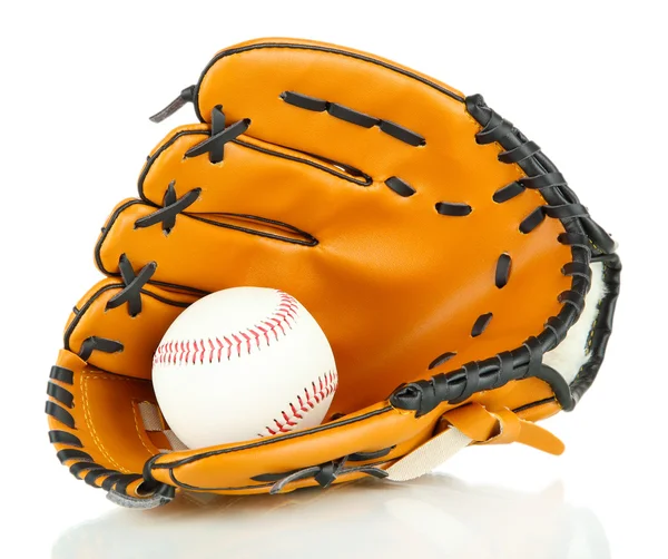 Guante de béisbol y pelota aislados en blanco —  Fotos de Stock