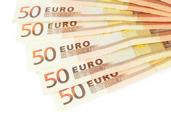 Банкноти євро ізольовані на білий — стокове фото
