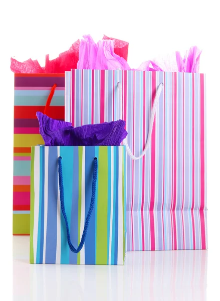 Striped shopping bags isolated on white — Stock Photo, Image