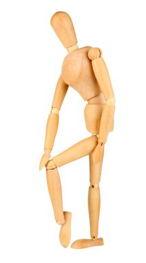 Joint pain at wooden mannequin isolated on white clipart
