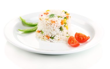 sebzeler, üzerinde beyaz izole lezzetli risotto