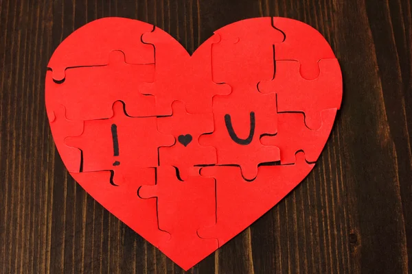 Puzzles in form of heart with words I love u — Stock Photo, Image