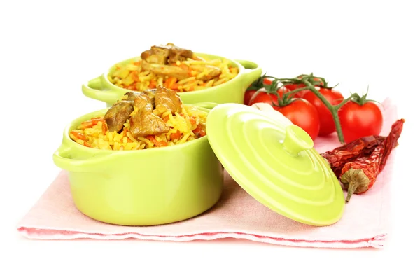 Delicious pilaf with vegetables isolated on white — Stock Photo, Image