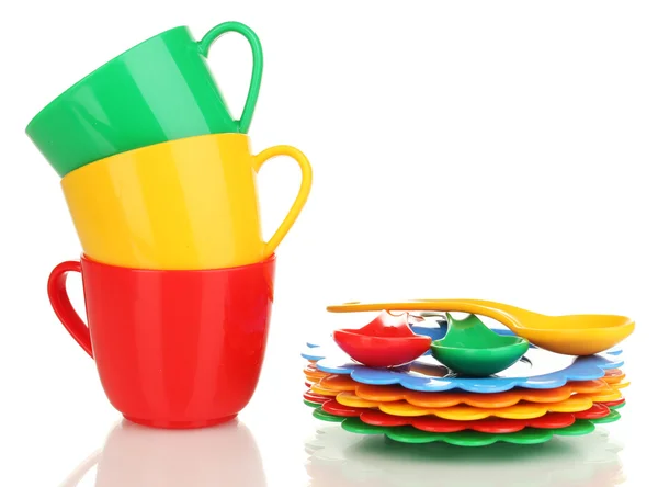 Dětské plastové nádobí izolovaných na bílém — Stock fotografie